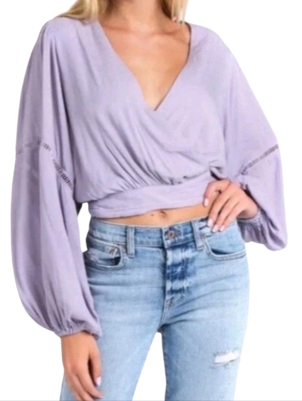 NWT Free People Dream Girl Wrap Top‎ Womens Medium Lavender Purple Festival Boho